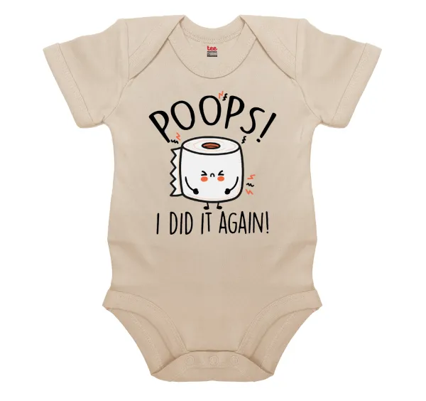 Poops!...I Did It Again — Short-sleeve baby bodysuit, 0-18 months, natural (ecru), 100% organic cotton