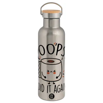 Poops!...I Did It Again, Stainless steel Silver with wooden lid (bamboo), double wall, 750ml