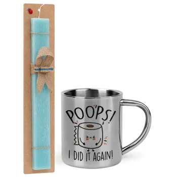 Poops!...I Did It Again, Easter Set, metallic thermal cup (300ml) & aromatic flat Easter candle (30cm) (TURQUOISE)