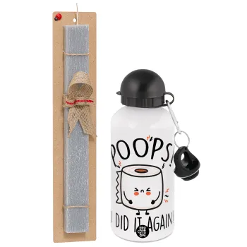 Poops!...I Did It Again, Easter Set, metallic aluminum water bottle (500ml) & aromatic flat Easter candle (30cm) (GRAY)