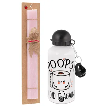 Poops!...I Did It Again, Easter Set, metallic aluminum bottle (500ml) & aromatic flat Easter candle (30cm) (PINK)