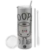 Tumbler stainless steel Silver 600ml, with metal straw & cleaning brush
