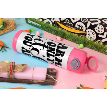 Karma is Only A Bitch if You Are, Πασχαλινή Λαμπάδα με Παιδικό παγούρι θερμό, ανοξείδωτο, με καλαμάκι ασφαλείας, ΡΟΖ (500ml)