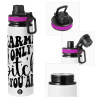 Metallic water bottle with safety lid, 850ml aluminum