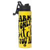 Metallic water bottle with safety lid, 850ml aluminum