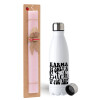 Easter Set, metallic stainless steel water bottle (750ml) & scented flat Easter candle (30cm) (PINK)