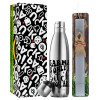 Easter Set, metallic stainless thermos flask (500ml) & scented flat Easter candle (30cm) (GRAY)
