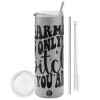 Tumbler stainless steel Silver 600ml, with metal straw & cleaning brush