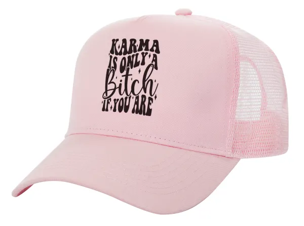 Karma is Only A Bitch if You Are — Καπέλο Παιδικό Structured Trucker, με Δίχτυ, ΡΟΖ (100% ΒΑΜΒΑΚΕΡΟ, ΠΑΙΔΙΚΟ, UNISEX, ONE SIZE)