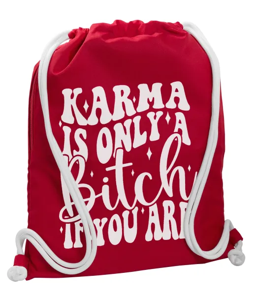 Karma is Only A Bitch if You Are — Τσάντα πλάτης πουγκί GYMBAG Κόκκινη, με τσέπη (40x48cm) & χονδρά κορδόνια