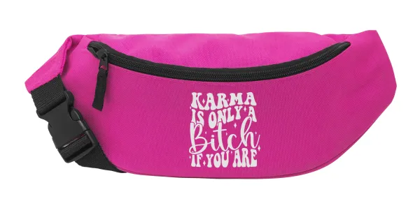 Karma is Only A Bitch if You Are — Unisex waist bag (banana) in PINK color with 2 pockets