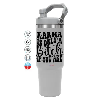 Karma is Only A Bitch if You Are, ΓΚΡΙ χρώματος Θερμός Ανοξείδωτο 890ml (30oz) με χερούλι