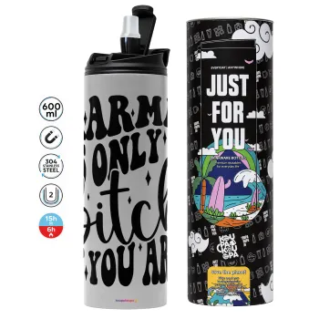 Karma is Only A Bitch if You Are, Tumbler ποτήρι θερμό ΓΚΡΙ από ανοξείδωτο ατσάλι 600ml