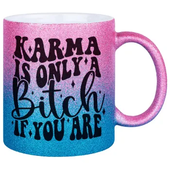 Karma is Only A Bitch if You Are, Κούπα Χρυσή/Μπλε Glitter, κεραμική, 330ml