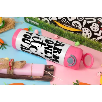 Karma is Only A Bitch if You Are, Easter candle, Childrens hot water bottle, stainless steel, with safety straw, PINK (500ml)