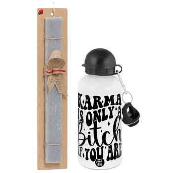 Karma is Only A Bitch if You Are, Easter Set, metallic aluminum water bottle (500ml) & aromatic flat Easter candle (30cm) (GRAY)