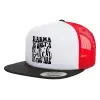 Adult Foam Flat Snapback with Mesh Black-White-Red (POLYESTER, ADULT, UNISEX, ONE SIZE)