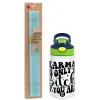 Easter Set, Children's thermal stainless steel bottle with safety straw, green/blue (350ml) & aromatic flat Easter candle (30cm) (TURQUOISE)