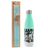 Easter Set, Metallic green/white thermos (Stainless steel), double-walled, 500ml & scented flat Easter candle (30cm) (TURQUOISE)