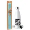 Easter Set, metallic stainless steel water bottle (750ml) & aromatic flat Easter candle (30cm) (TURQUOISE)
