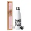 Easter Set, metallic stainless steel water bottle (750ml) & scented flat Easter candle (30cm) (PINK)