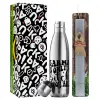 Easter Set, metallic stainless thermos flask (500ml) & scented flat Easter candle (30cm) (GRAY)