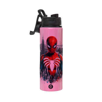 Spiderman City, Metallic water bottle with safety lid, 850ml aluminum