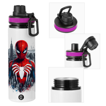 Spiderman City, Metallic water bottle with safety lid, 850ml aluminum