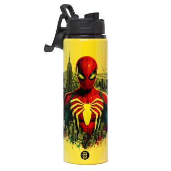 Spiderman City, Metallic water bottle with safety lid, 850ml aluminum