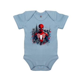 Spiderman City, Βρεφικό φορμάκι μωρού, 0-18 μηνών, Μπλε, 100% Organic Cotton, κοντομάνικο