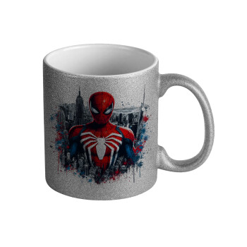 Spiderman City, Κούπα Ασημένια Glitter που γυαλίζει, κεραμική, 330ml