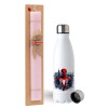 Easter Set, metallic stainless steel water bottle (750ml) & scented flat Easter candle (30cm) (PINK)
