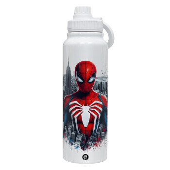 Spiderman City, 1L Stainless Steel Thermal Bottle with Phone Holder & Double Wall Insulation