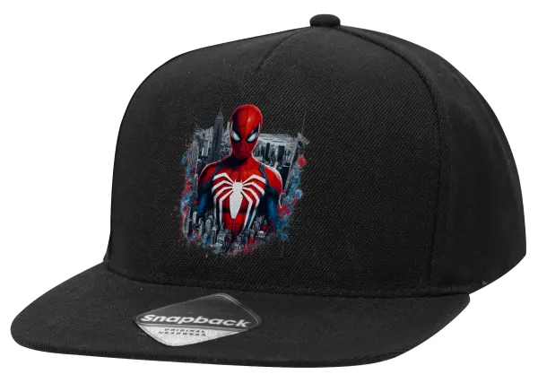 Spiderman City — Καπέλο Ενηλίκων Flat Snapback Μαύρο, (100% ΒΑΜΒΑΚΕΡΟ TWILL, ΕΝΗΛΙΚΩΝ, UNISEX, ONE SIZE)