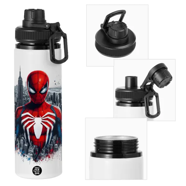 Spiderman City — Μεταλλικό παγούρι νερού με καπάκι ασφαλείας, αλουμινίου 850ml