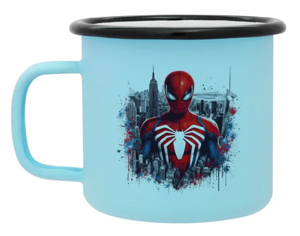 Spiderman City — Κούπα Μεταλλική εμαγιέ ΜΑΤ σιέλ 360ml