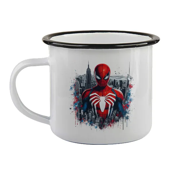 Spiderman City — Κούπα εμαγιέ με μαύρο χείλος 360ml