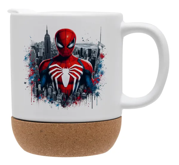Spiderman City — Κούπα, κεραμική με βάση φελού και καπάκι (ΜΑΤ), 330ml