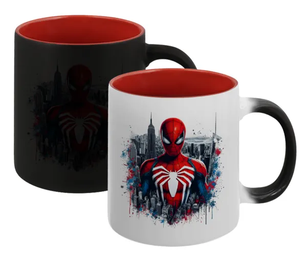 Spiderman City — Κούπα Μαγική εσωτερικό κόκκινο, κεραμική, 330ml που αλλάζει χρώμα με το ζεστό ρόφημα