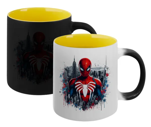 Spiderman City — Magic mug with yellow interior, ceramic, 330ml, changes colour with hot drinks