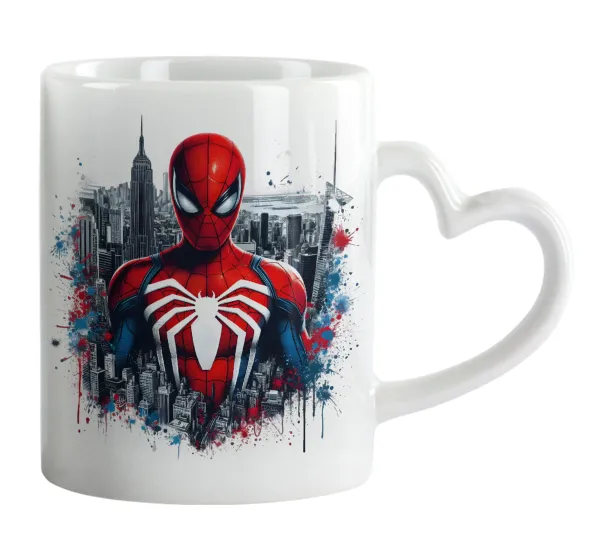 Spiderman City — Mug heart handle, ceramic, 330ml