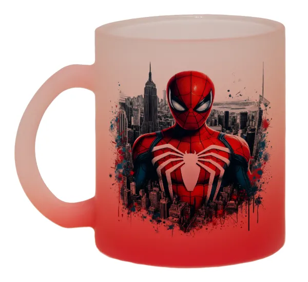 Spiderman City — Κούπα γυάλινη δίχρωμη με βάση το κόκκινο ματ, 330ml