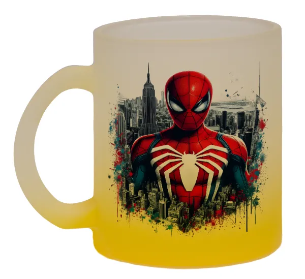 Spiderman City — Κούπα γυάλινη δίχρωμη με βάση το κίτρινο ματ, 330ml