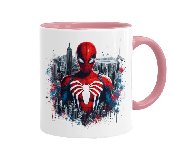 Spiderman City — Κούπα χρωματιστή ροζ, κεραμική, 330ml