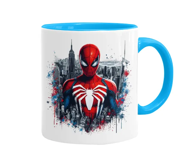 Spiderman City — Mug colored light blue, ceramic, 330ml
