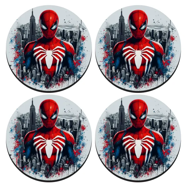 Spiderman City — ΣΕΤ 4 Σουβέρ ξύλινα στρογγυλά (9cm)