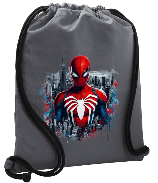 Spiderman City — Τσάντα πλάτης πουγκί GYMBAG ΓΚΡΙ, με τσέπη (40x48cm) & χονδρά κορδόνια