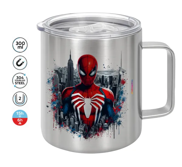 Spiderman City — Κούπα Ανοξείδωτη διπλού τοιχώματος 300ml με καπάκι διατήρησης θερμοκρασίας