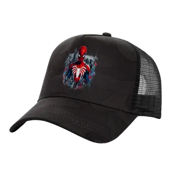 Spiderman City, Adult Structured Trucker Hat, with Mesh, Dark Army (100% COTTON, ADULT, UNISEX, ONE SIZE)