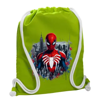 Spiderman City, Τσάντα πλάτης πουγκί GYMBAG LIME GREEN, με τσέπη (40x48cm) & χονδρά κορδόνια
